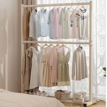 Floor-Standing Vertical Double-Layer Clothes Drying Rack for Rental House Bedroom Folding Balcony Dormitory Simple Clothes Drying Rack Hanging Clothes Rack