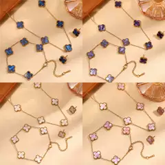 Titanium Steel Non-Fading Double-Sided Four-Leaf Clover Set Necklace for Women, Fashionable and Elegant, Light Luxury with a High-End Feel, Five-Leaf Bracelet Wholesale