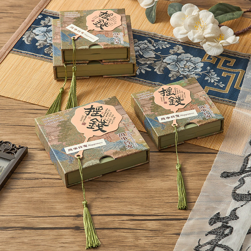 New Chinese style PE film storage box printed money fan crystal packaging box tassel pendant gift box bracelet box