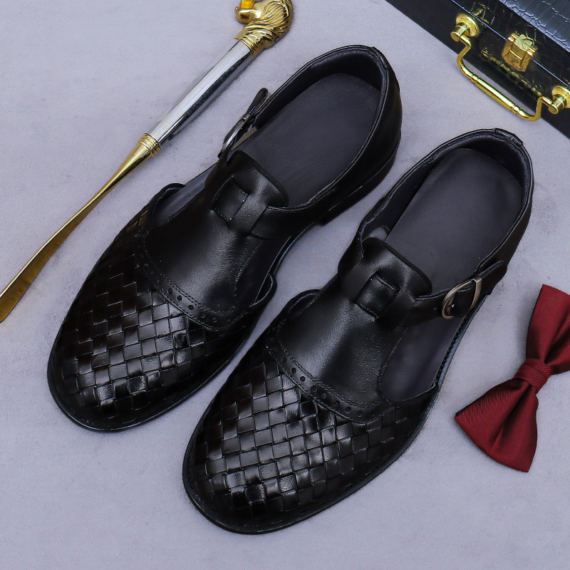 Sandal da nam bít mũi cổ điển khóa cài thoáng khí — Màu nâu, Màu đen