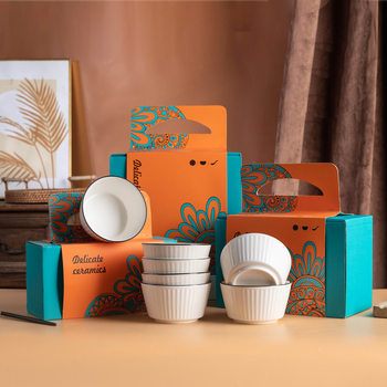Chinese-style vertical pattern ceramic tableware Bowl suit wedding National Day Gift practical festival opening activity gift hand gift