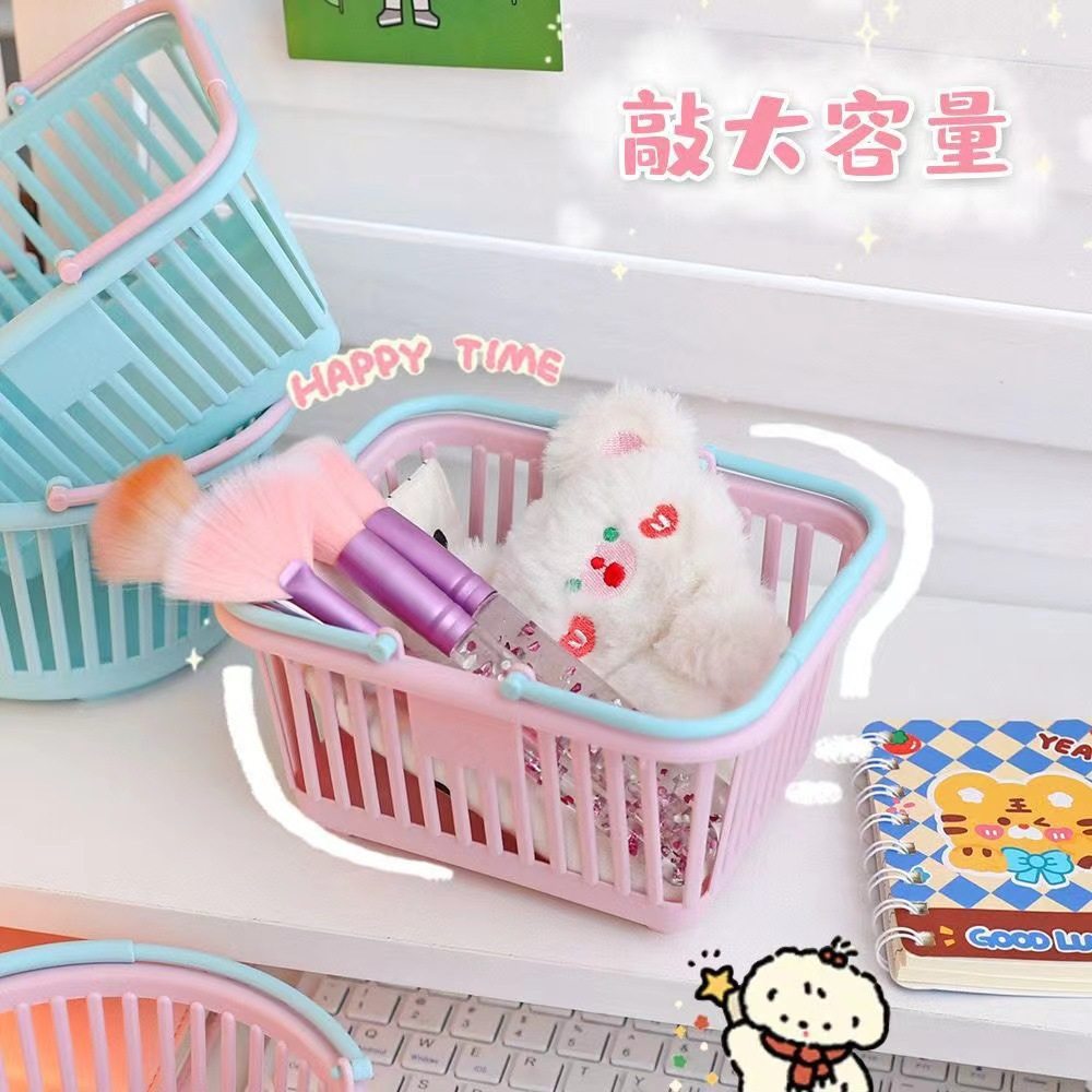 Macaron Colored Desktop Stationery Storage Box Cute Mini Student Dormitory Sundries Storage Basket Portable Storage Basket