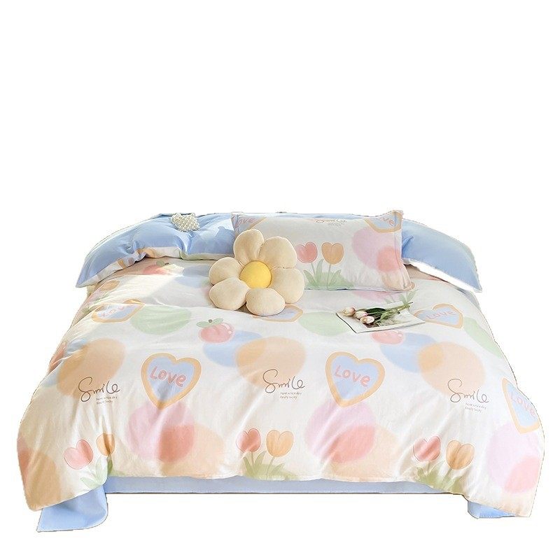 New fresh pure cotton four-piece set student dormitory three-piece bed sheet fitted sheet single quilt cover bedding