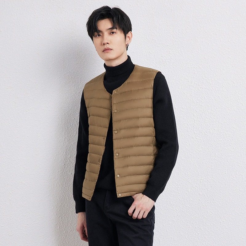 2025 Autumn/Winter New Men's Collarless Lightweight down Vest Gilet Inner Jacket Wholesale Pinghu