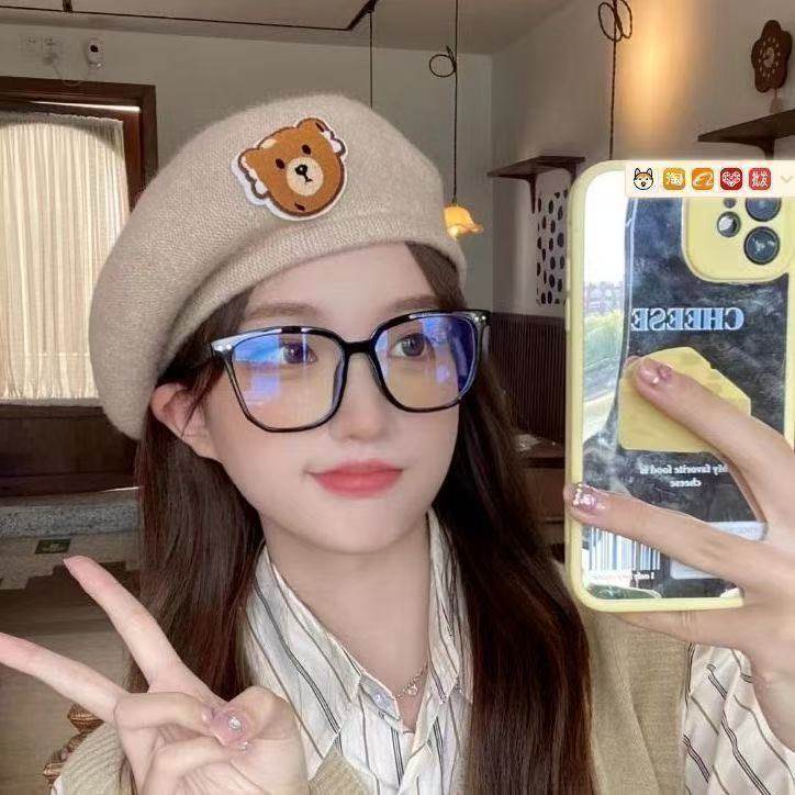 Street Style Korean Ultra-Light Versatile Glasses Frame Myopia Black Frame Flat Glasses for Women Without Makeup Oval Frame Men's Anti-Blue Light Glasses