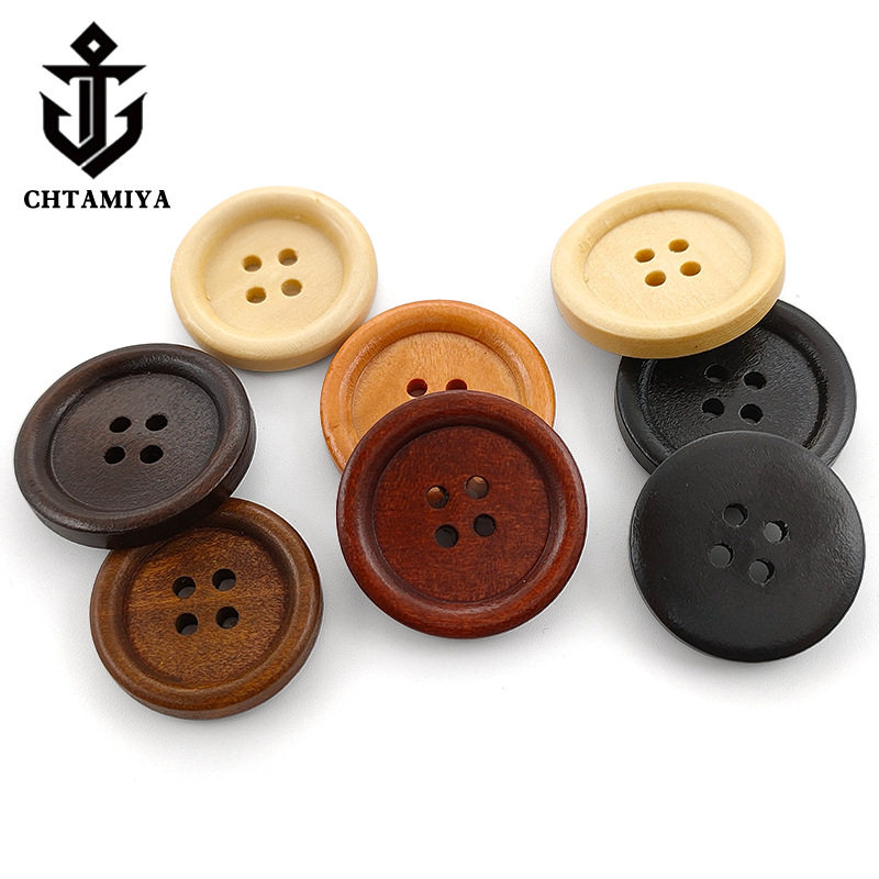 Wooden Buttons, Round Thin-Edged Four-Eye Clothing Accessories, Buttons, Decorative Accessories, Coats, Windbreakers, Jackets, Wooden Buttons