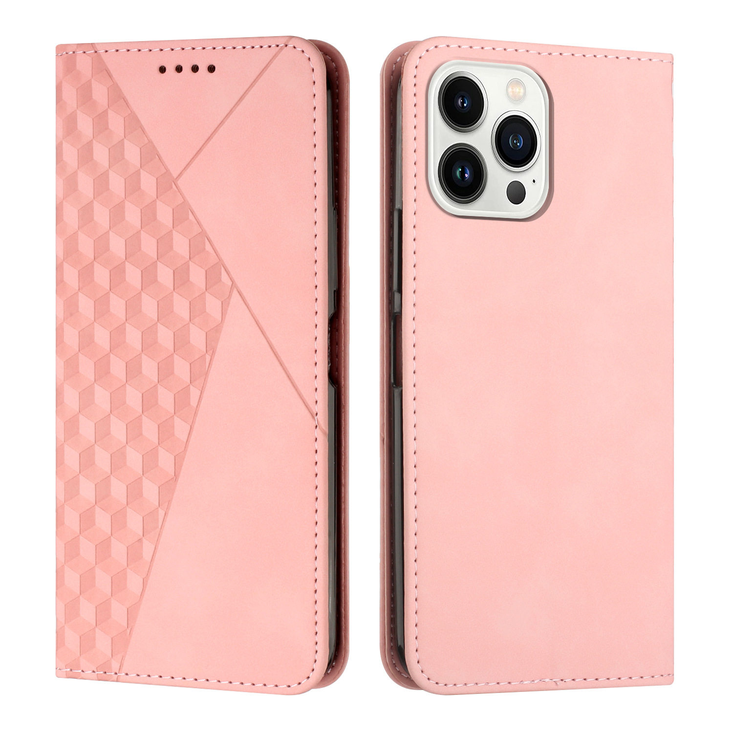Suitable for Iphone16E Leather Case 15Plus Rhombus Skin-Feel Strong Magnetic Card Holder Wallet Protective Case 17Pro