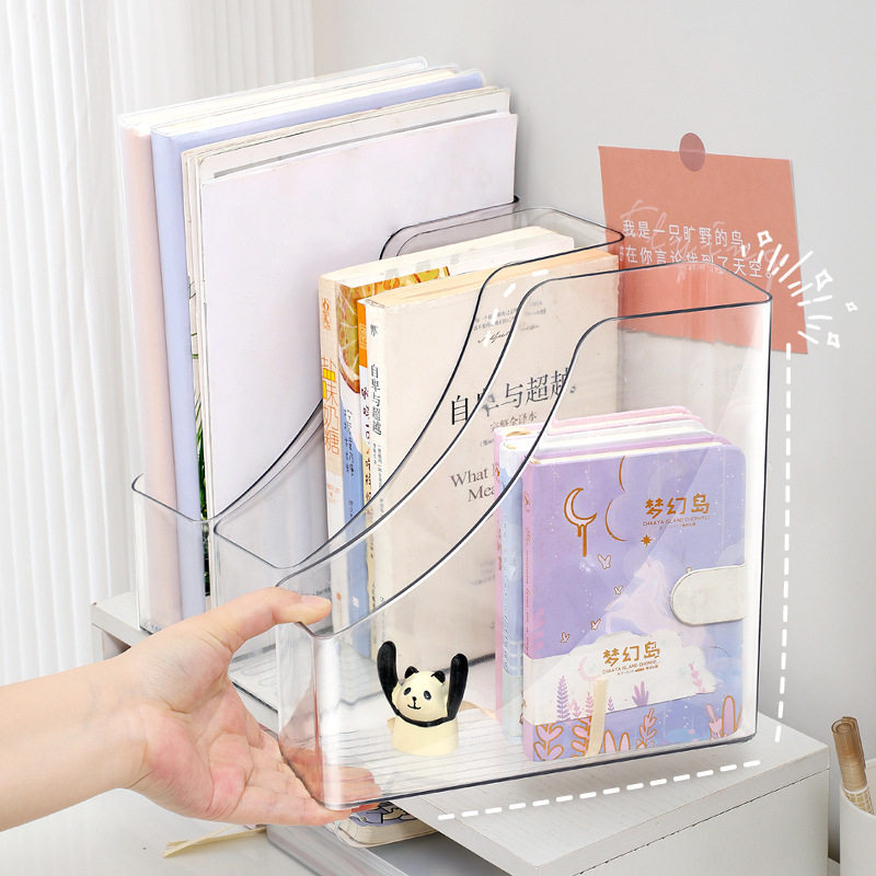 Transparent Desktop Vertical File Storage Box Office Data File Rack a4 Paper Basket Rack Large Opening Book Stand File Rack