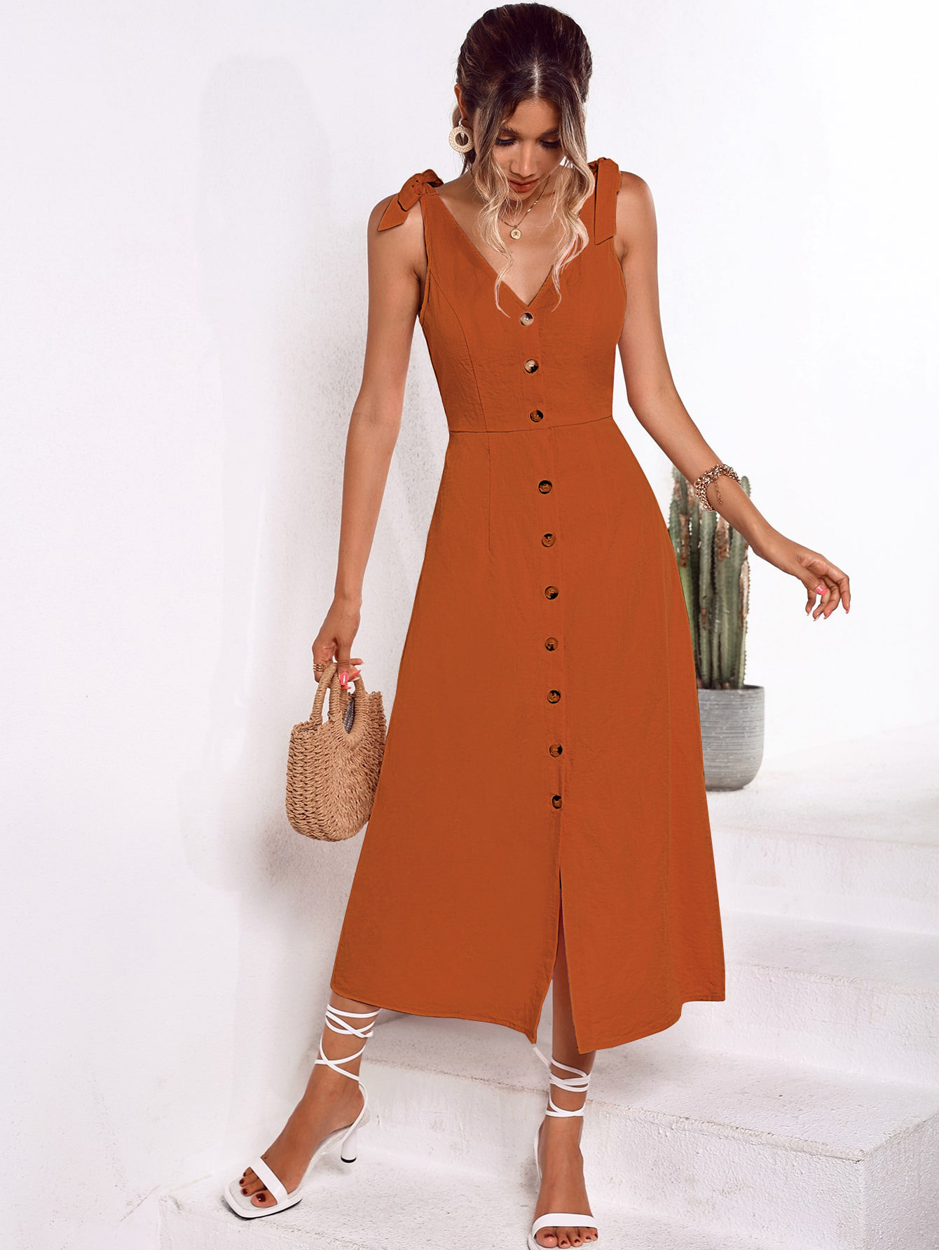 Elegant Womens Vacation Dress Sleeveless A Line Lightweight Fabric Various Colors Perfect for Summer Getaways
