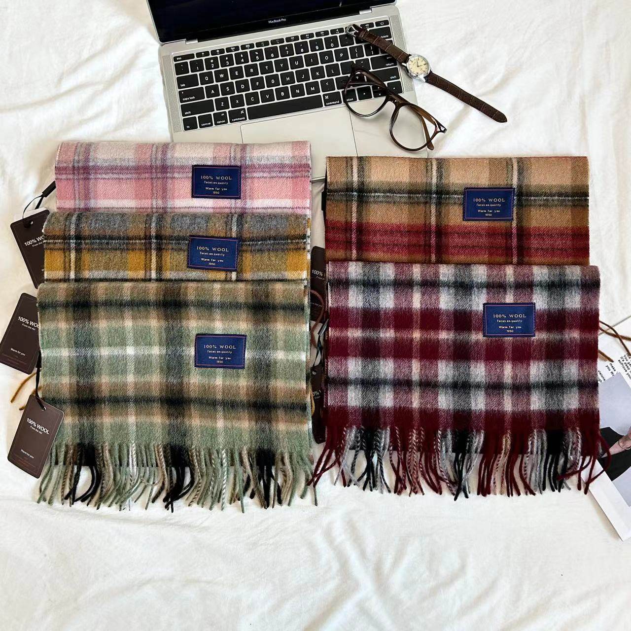 Australian Wool British All-match Plaid Scarf Women's Winter Men's Couple's Cashmere Warm Double-sided Scarf