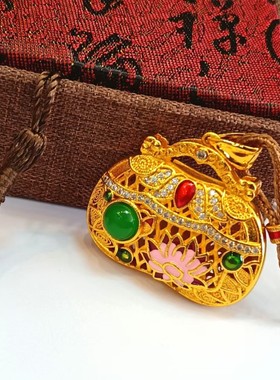 沙金饰品珐琅钱袋吊坠项链女仿真黄金国潮挂坠小众轻奢级感配饰