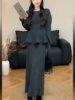 Autumn and Winter New Style Light and Mature Royal Sister Style Gentle Knitted Suit Women's Waist Slimming Top Hip-Covering Skirt Two-Piece Set