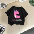 Black pink dinosaur short sleeve