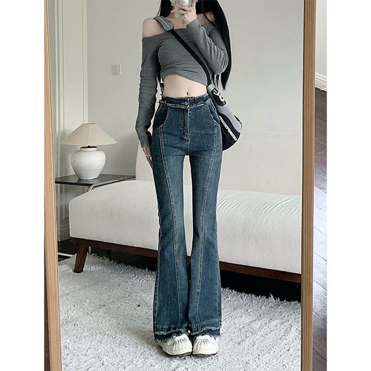 High Waisted Flared Jeans for Women Vintage Style Frayed Hem Slim Fit Spring Collection Wholesale Available