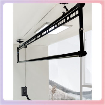 Adjustable Clothes Hanger for Balcony, Single Rod for Drying Quilts, Indoor Retractable Single-Row Clothes Drying Rack with Manual Crank