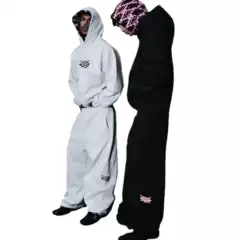 Mertra Collaboration Heavyweight American Street Hip-Hop Embroidered Patchwork Hooded Sweatshirt Trendy Casual Sports Set Sweatpants