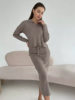 2025 New Autumn and Winter European and American Style Knitted Suit for Women, Core-Spun Yarn, Soft Slit Sweater and Lace-Up Skirt