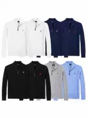 Autumn and Winter Embroidered Pony Sweater with Half-High Collar and Zipper, Men's Long-Sleeve Thick Cable-Knit Cross-Border Knitwear Winter Jacket