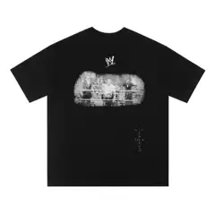 TRAVIS SCOTT WWE Co-branded Saina Crewneck Short-sleeved Trendy T-shirt Men's and Women's Cross-border Trendy Brand Loose