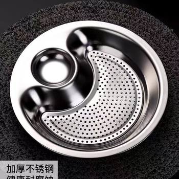 Stainless Steel Double-Layer Dumpling Round Plate with Drainage, Round Household Plate with Dumpling Tray, Double-Layer Plate