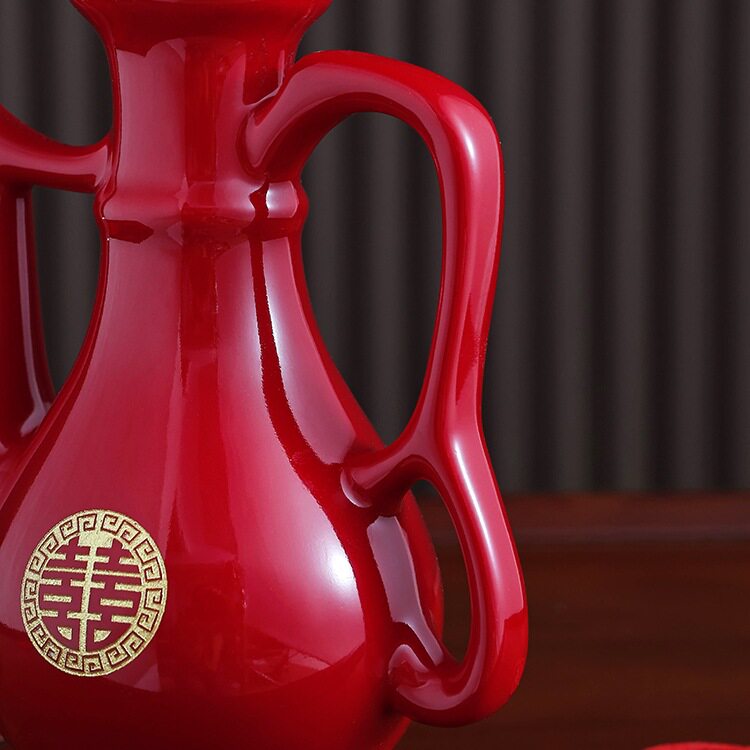 Wholesale Wedding Toast Cup and Flask Set Chinese Wedding Banquet Festive Cup Wine Red Small Wine Glass