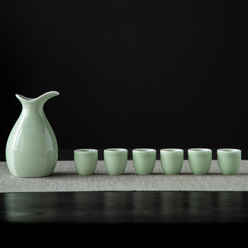 Longquan celadon ceramic wine set suit half jin wine pot wine separator white wine glass yellow wine sake six Cups fixed logo