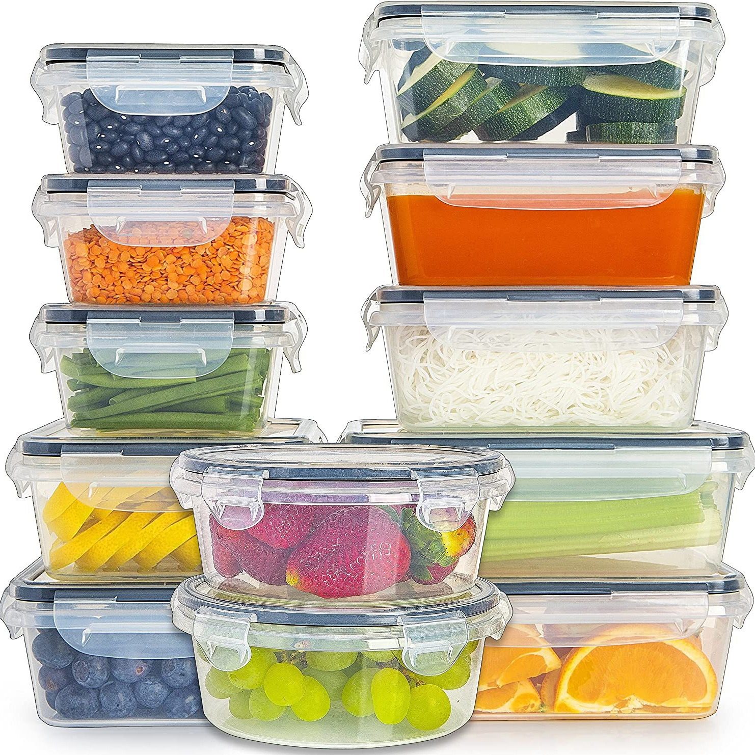 12 piece set plastic transparent fresh-keeping box with lid refrigerator fresh-keeping box food grade sealed storage box