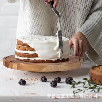 Wooden Rotatable Cake Plate Dessert Tray Transparent Acrylic Cover Dessert Table Solid Wood Pastry Fruit Display Tray