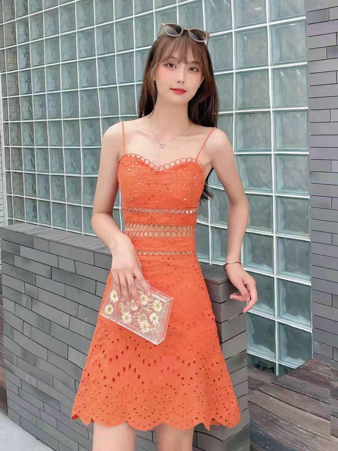 Lace Hollow Out Cami Dress Set High Quality Lined Skirt Summer Fashion for Women Wholesale Available