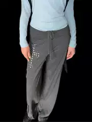 Retro new casual niche pentagram rivet print, soft and comfortable, loose and slimming, wide leg gray pants, women's clothing