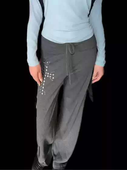 Retro new casual niche pentagram rivet print, soft and comfortable, loose and slimming, wide leg gray pants, women's clothing