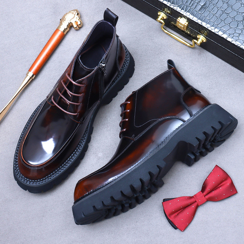 Giày boot nam da bò cổ thấp đế dày tôn dáng — Màu đen, Màu cà phê mẫu lót nhung, Màu đen mẫu lót nhung, Màu cà phê