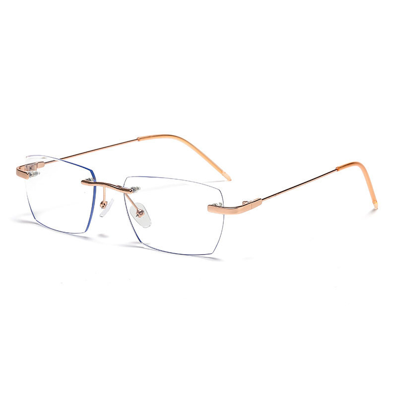 Light-sensitive color-changing rimless myopia glasses can be equipped with anti-blue light pure fashion gold wire rimless eye frame