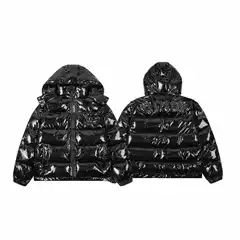 Trapstar Autumn and Winter New Bright PU Leather Coat Thickened Down Cotton-padded Jacket Hooded Jacket Men's and Women's Cotton-padded Clothes High Street Fashion