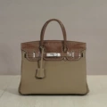 Khaki Crocodile-Pattern 30CM Silver Hardware