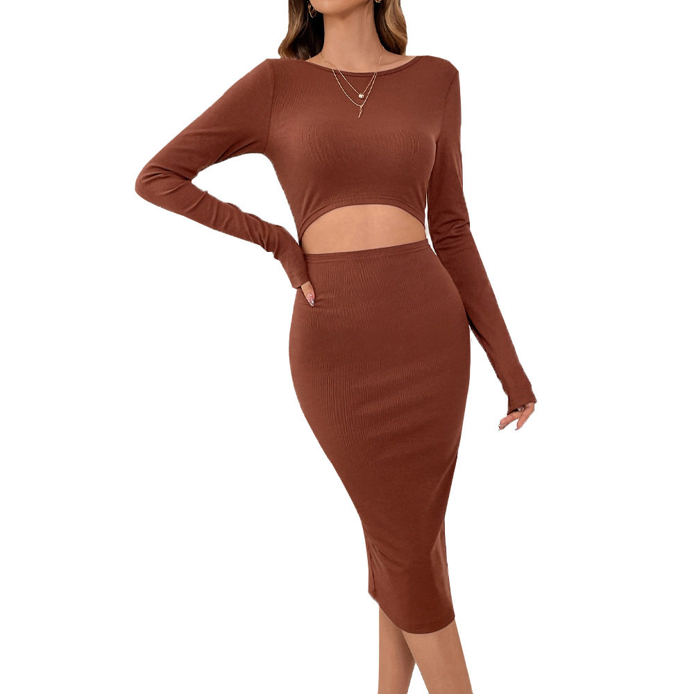 Knitted Bodycon Dress Sexy Hollow Waist Design Slim Fit Long Length Perfect for Parties and Night Out Wholesale
