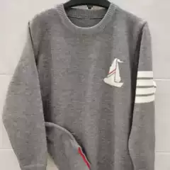 Tb Style Round Neck Pullover Knitted Sweater with Front and Rear Sailboat Pattern Four Stripes for Men and Women Internet Celebrity Same Style Loose Sweater
