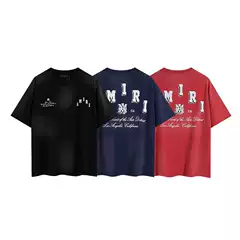 2024SS High Street Beauty Trendy AMIRI Wash Old high quality Double Yarn Cotton Casual Loose Short Sleeve T-Shirt for Men and Women