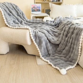 Light luxury winter thickened blanket high weight bubble velvet rabbit fur blanket fur ball sofa blanket car blanket live broadcast
