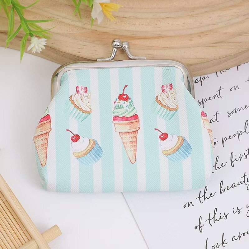 New Cute Ice Cream Print Coin Purse Women's Mini Portable Clutch Bag