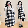 2025 New Autumn and Winter Thickened Comfortable Belly-Covering Suspender Dress, Versatile and Slimming Plaid Maternity Suit Dress for Commuting