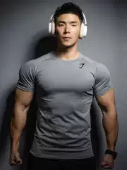 Cross-border Muscle Sports Tight T-shirt Printed Gym Workout Men's Strength Training Suit Elastic Quick-drying Short Sleeve