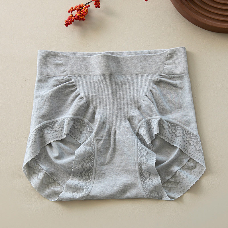 无缝内裤女100A抗菌桑蚕丝底档无痕包臀蕾丝中高腰收腹提臀大码