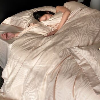 Simple Light Luxury Pure Cotton Jacquard Four-piece Set Long-staple Cotton Gold and Silver Silk Cotton Quilt Cover Skin-friendly Naked Sleeping High-end Bedding