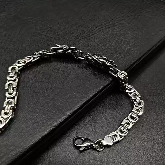 Cross-Border Trendy Men's Personalized Bracelet Stainless Steel Men's Hip-Hop Domineering Retro Dragon Flat Knot Bracelet Jewelry Wholesale