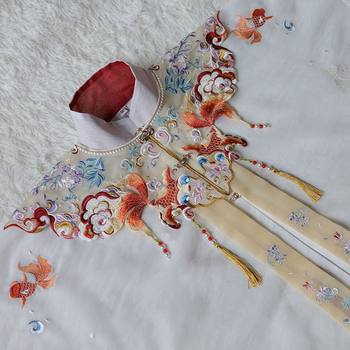 Original Ming Dynasty Hanfu for Women, Full Set with Cloud Shoulder, Stand Collar, Embroidered Long Robe, and Layered Skirt Set by Li Luoge