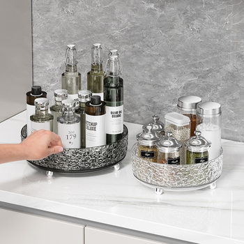 Kitchen Spice Rack Multi-Functional Countertop Vinegar and Soy Sauce Bottle Storage Rack Rotating Condiment Bottle Storage Box