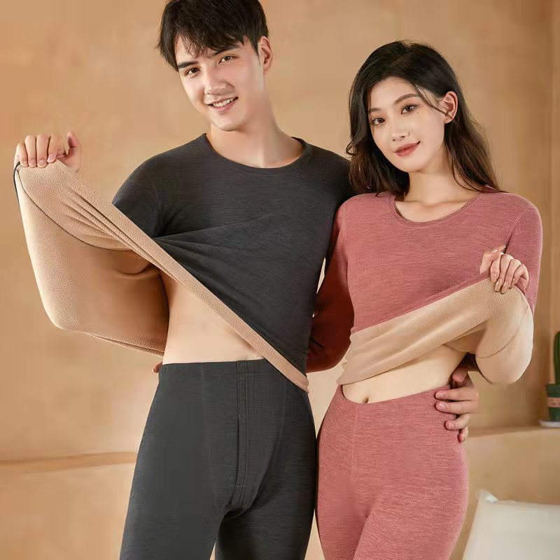 Men's Thermal Underwear Thickened with Fleece, Heat-Generating, Middle-Aged and Elderly Lamb Wool Thermal Tops and Pants, Women's Couple's Ultra-Thick Set for Winter