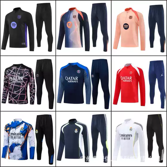 2526 Winter Long-Sleeved Football Training Suit Half-Zip Suit Real Madrid Barcelona Paris Liverpool Pre-Match Warm-Up Suit