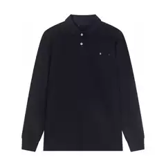 Popular Classic Small Letter Embroidery Pique Polo Long Sleeve Tee Unisex Loose Fit